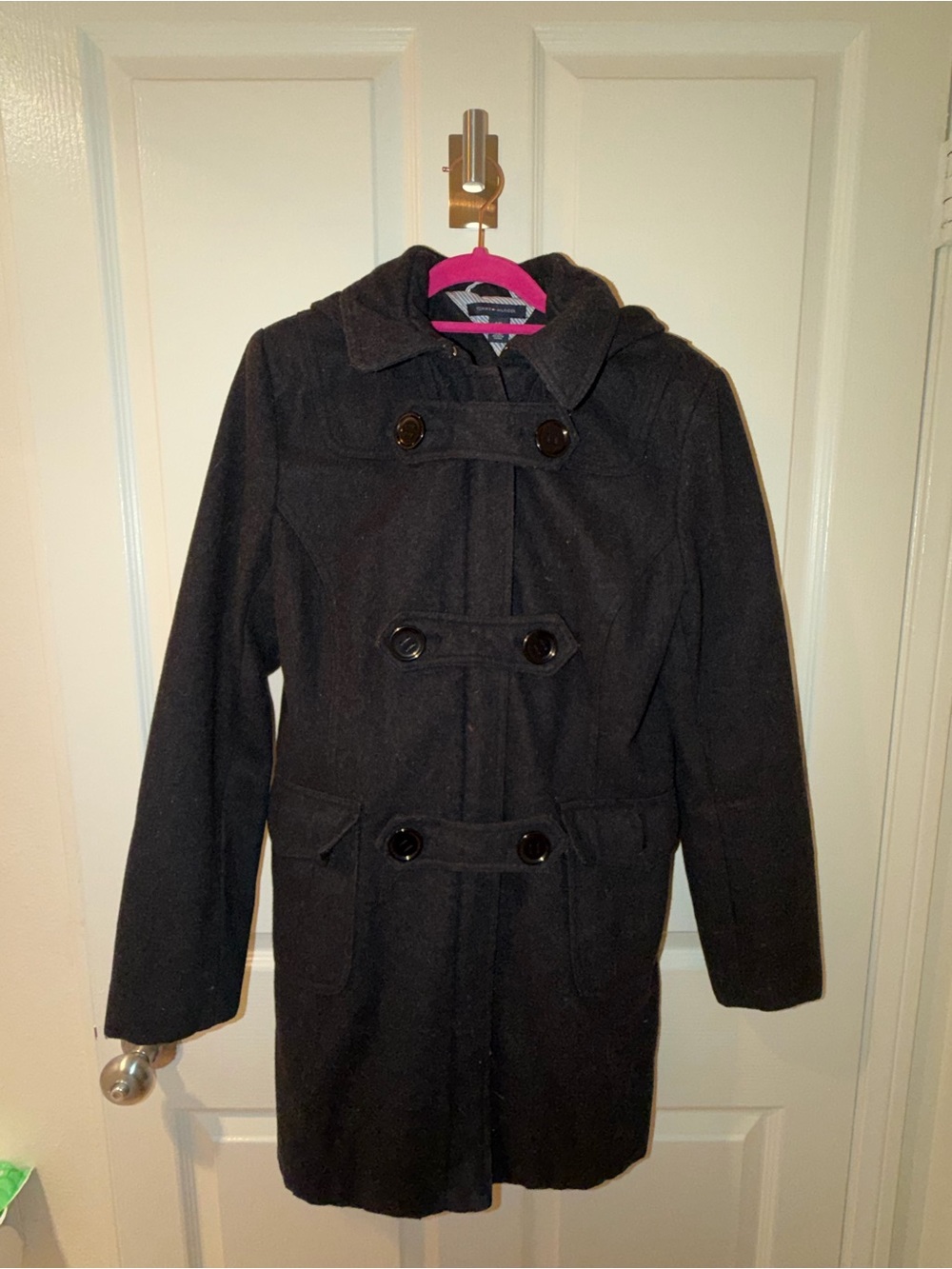 Tommy Hilfiger Black Wool Pea Coat with Toggle Buttons